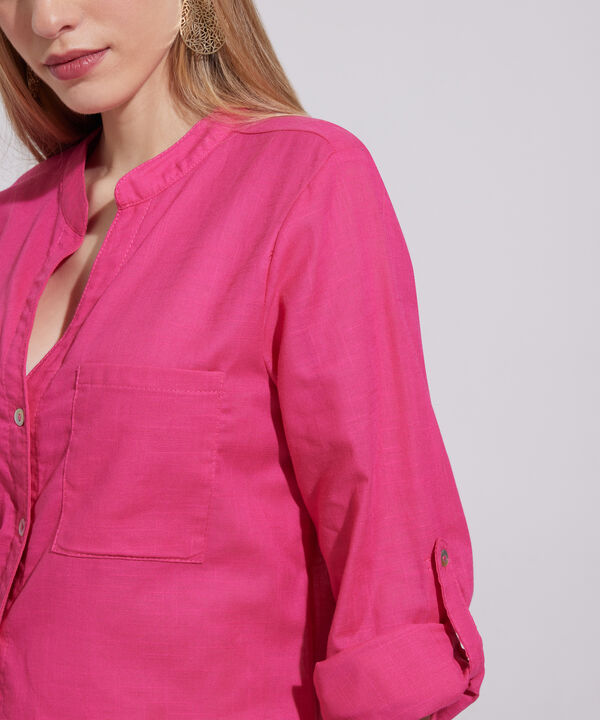 Blusa  Manga Larga Con Bolsillo Unicolor