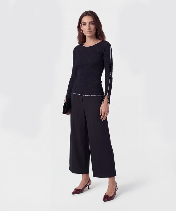 Camiseta Manga Larga Con Ondas Para Mujer