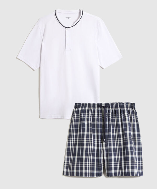 Conjunto Pijama Camiseta Manga Corta Y Pantaloneta Preteñida Para Hombre