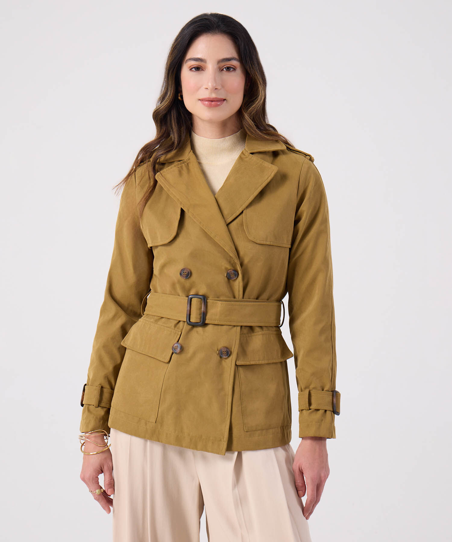 Chaqueta Trench Unicolor Con Cinturon 
