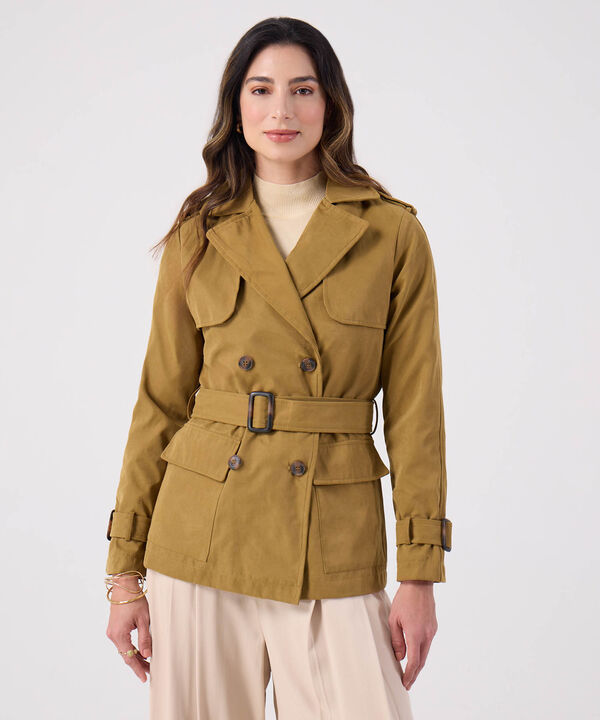 Chaqueta Trench Unicolor Con Cinturon  image number null