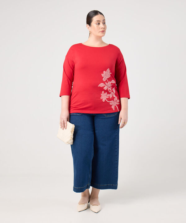Camiseta Texturizada Manga &frac34; Para Mujer Curvy