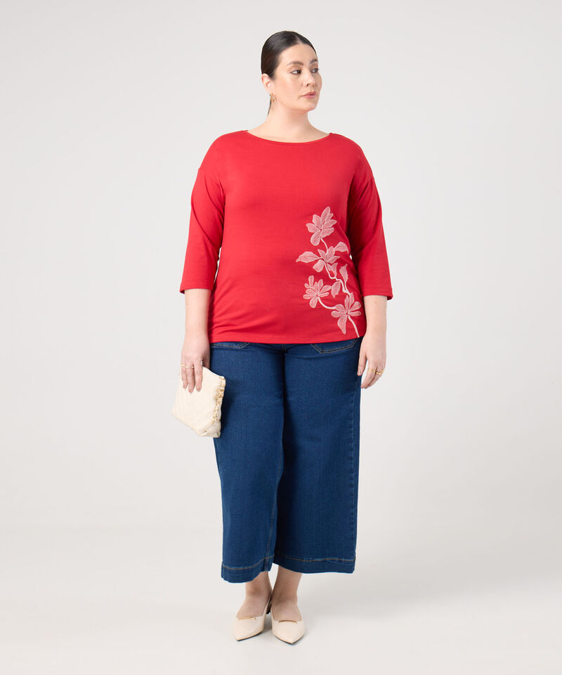 Camiseta Texturizada Manga &frac34; Para Mujer Curvy