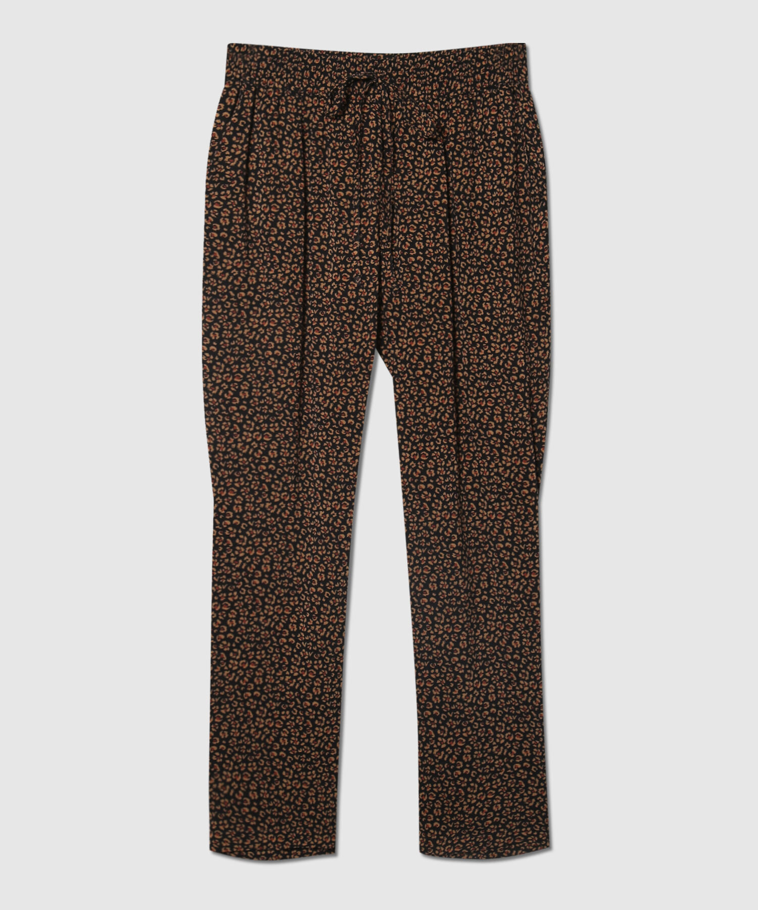 Pantalón Estampado Con Elástico En Cintura, Bolsillos Laterales Y Anudado Decorativo, Líneas
