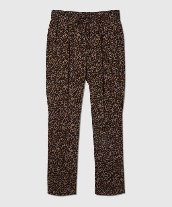 Pantalón Estampado Con Elástico En Cintura, Bolsillos Laterales Y Anudado Decorativo, Líneas
