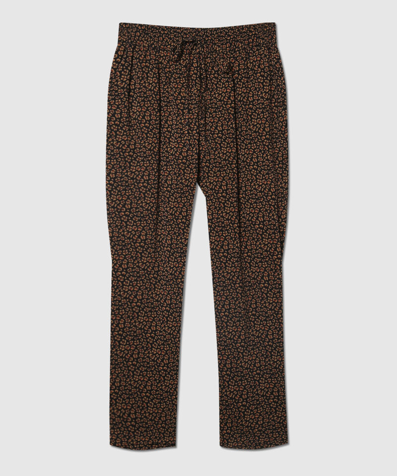 Pantalón Estampado Con Elástico En Cintura, Bolsillos Laterales Y Anudado Decorativo, Líneas