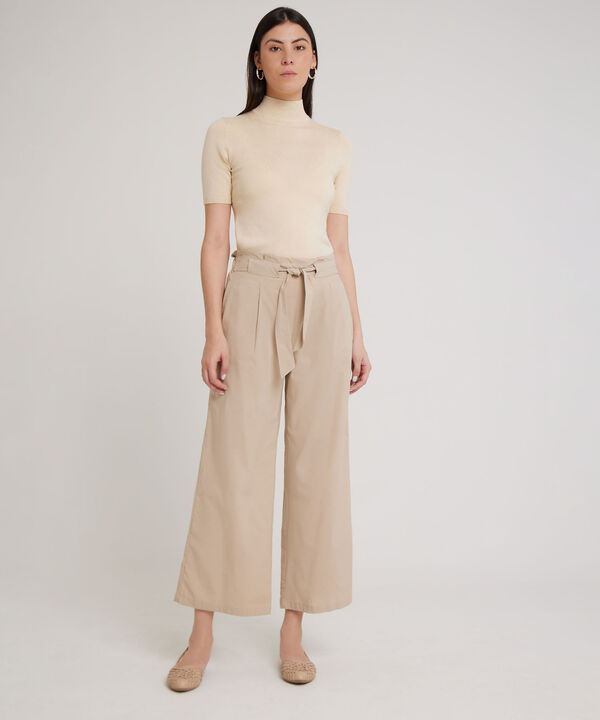 Pantalon Moda Tipo Paper Bag, Bota Amplia Con Bolsillos Laterales Y Cinturón Para Anudar, Cristales Linea Moda