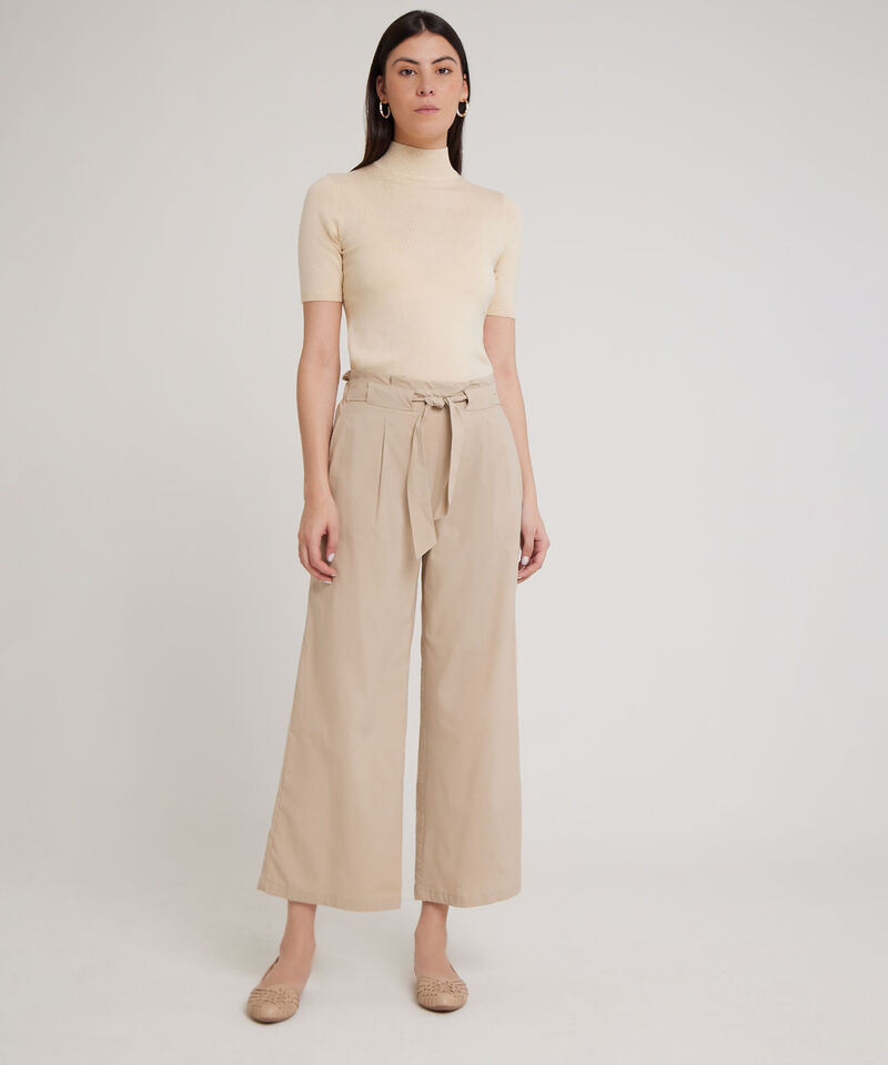 Pantalon Moda Tipo Paper Bag, Bota Amplia Con Bolsillos Laterales Y Cinturón Para Anudar, Cristales Linea Moda