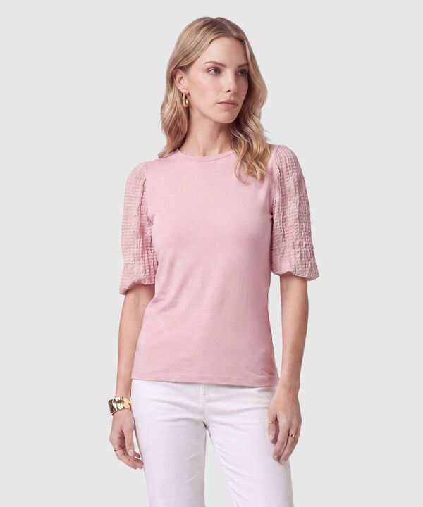 Camiseta Con Mangas Texturizadas Para Mujer image number null