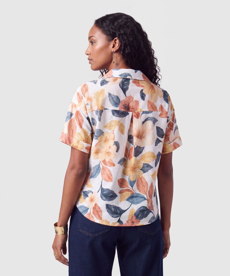 Camisa Manga Corta Estampada Con Bolsillos Para Mujer