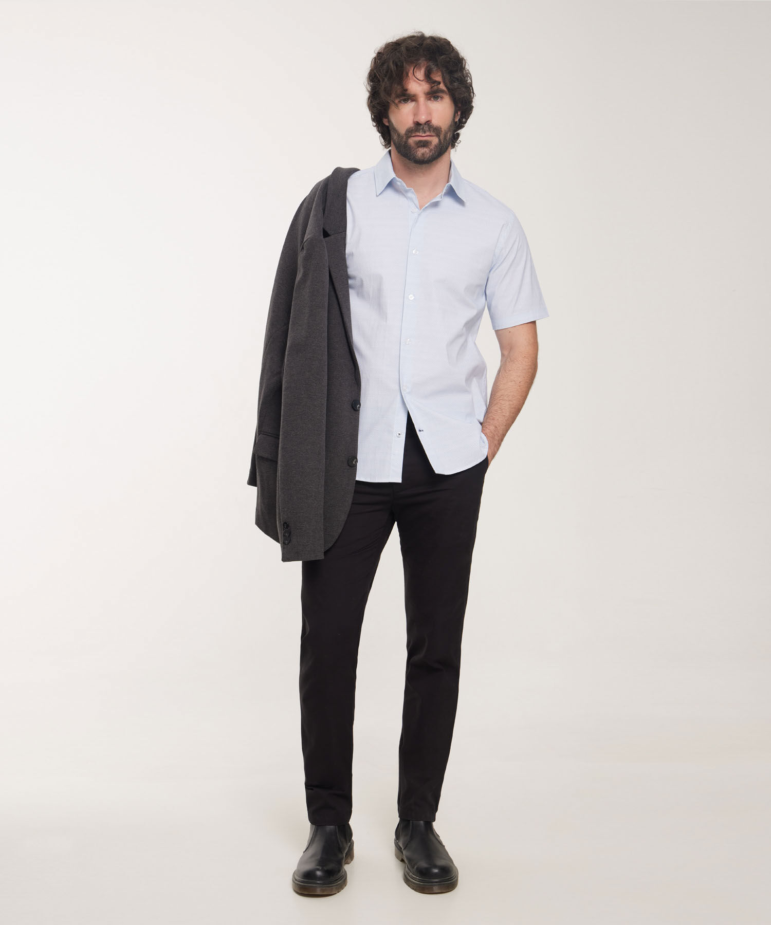 Camisa Estampada Manga Corta, Cuello Formal