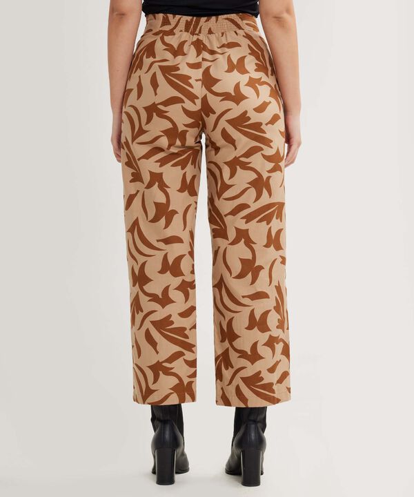 Pantalón Estampado Tiro Alto Con Pretina Resortada En Centro Posterior, Trópico Floral