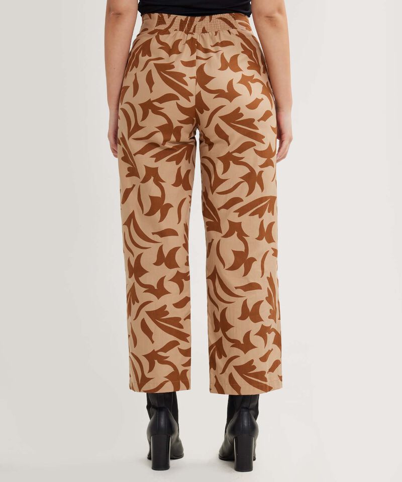 Pantalón Estampado Tiro Alto Con Pretina Resortada En Centro Posterior, Trópico Floral