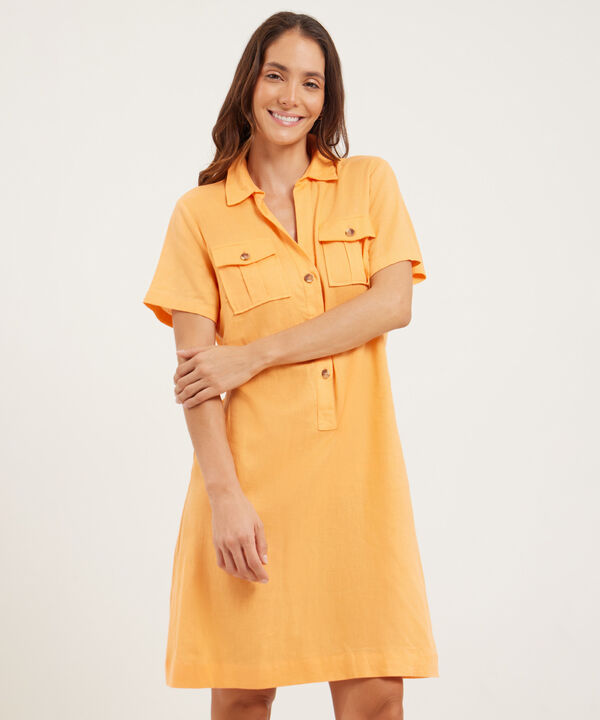 Vestido Camisero Manga Corta En Lino image number null