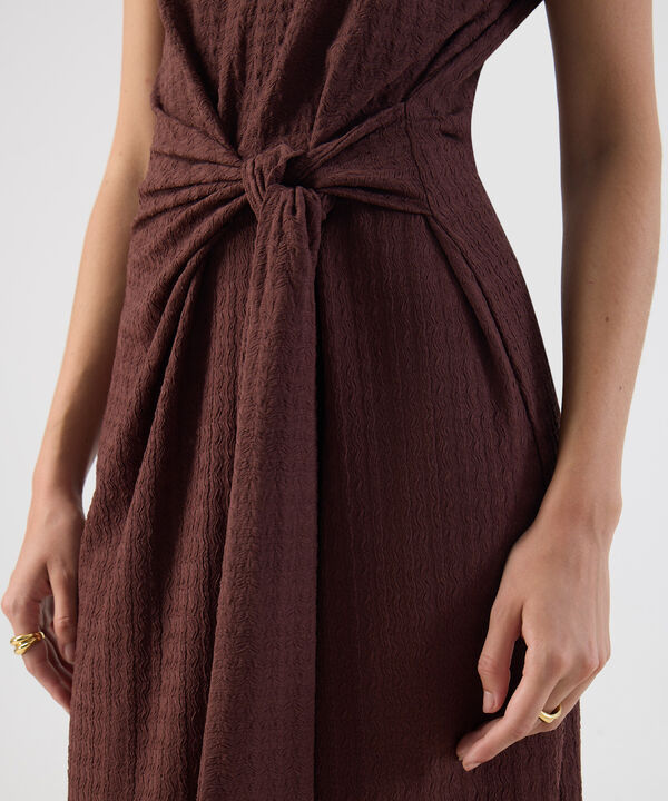 Vestido Para Mujer Midi Textura Nudo Frontal Elegante image number null