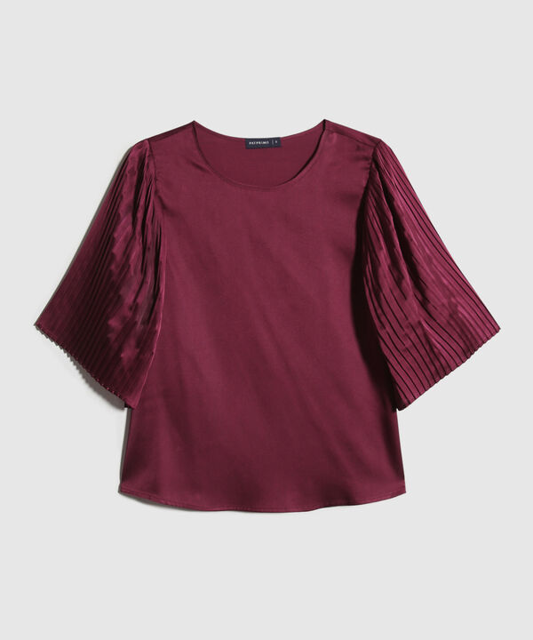 Blusa Unicolor Con Mangas Plisadas