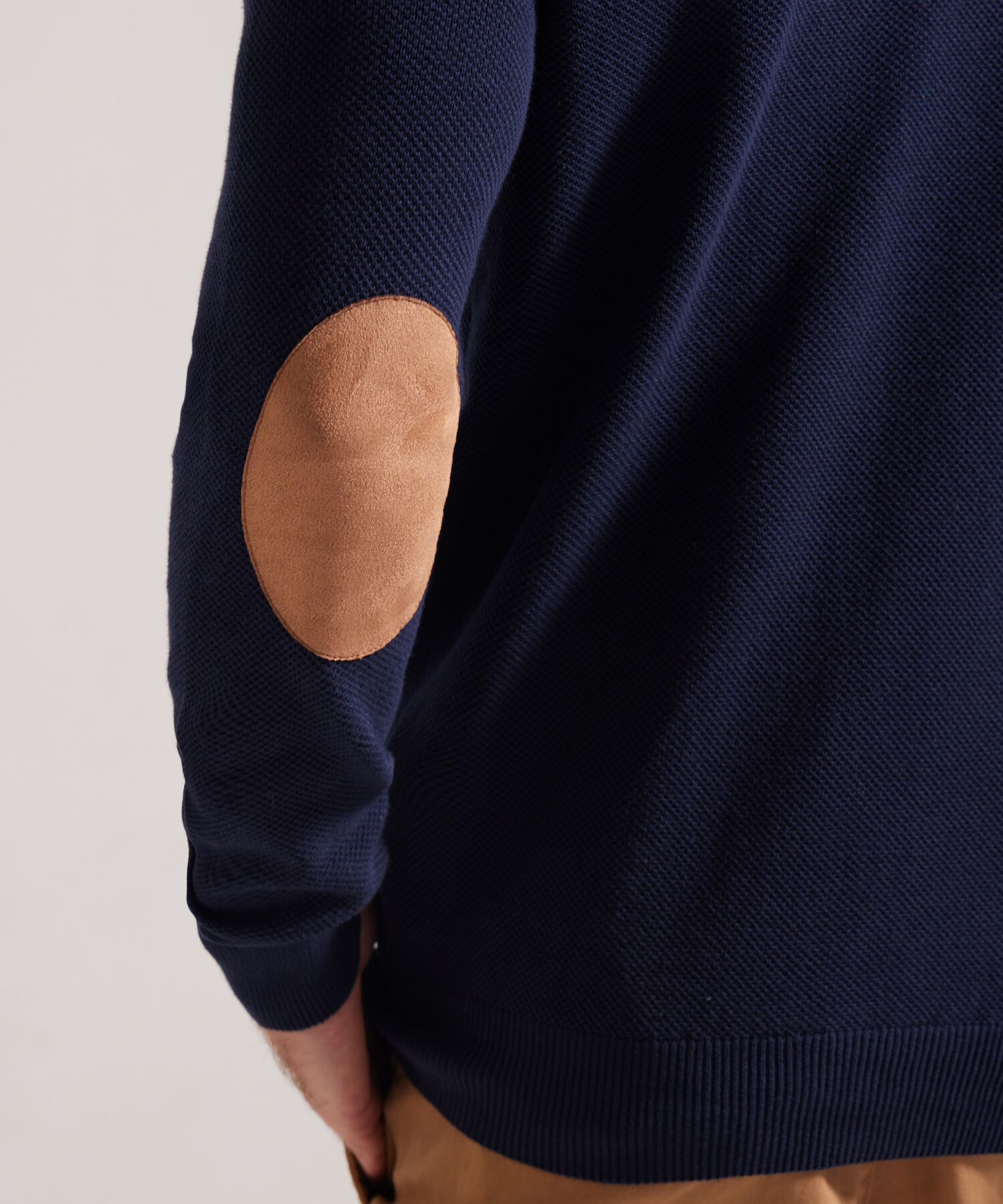 Saco Cuello Redondo, Tejido Con Textura Y Mangas Con Coderas