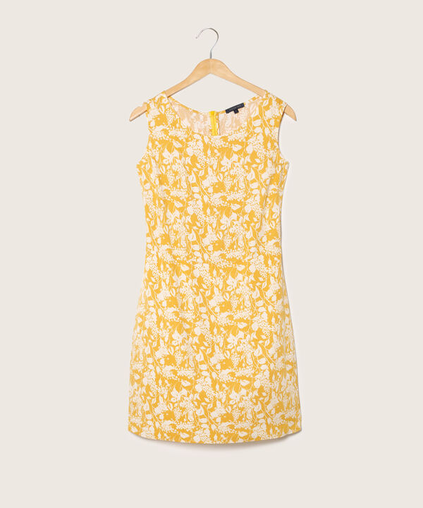 Vestido Estampado, Manga Sisa Con Cuello Redondo Y Corte En Cintura