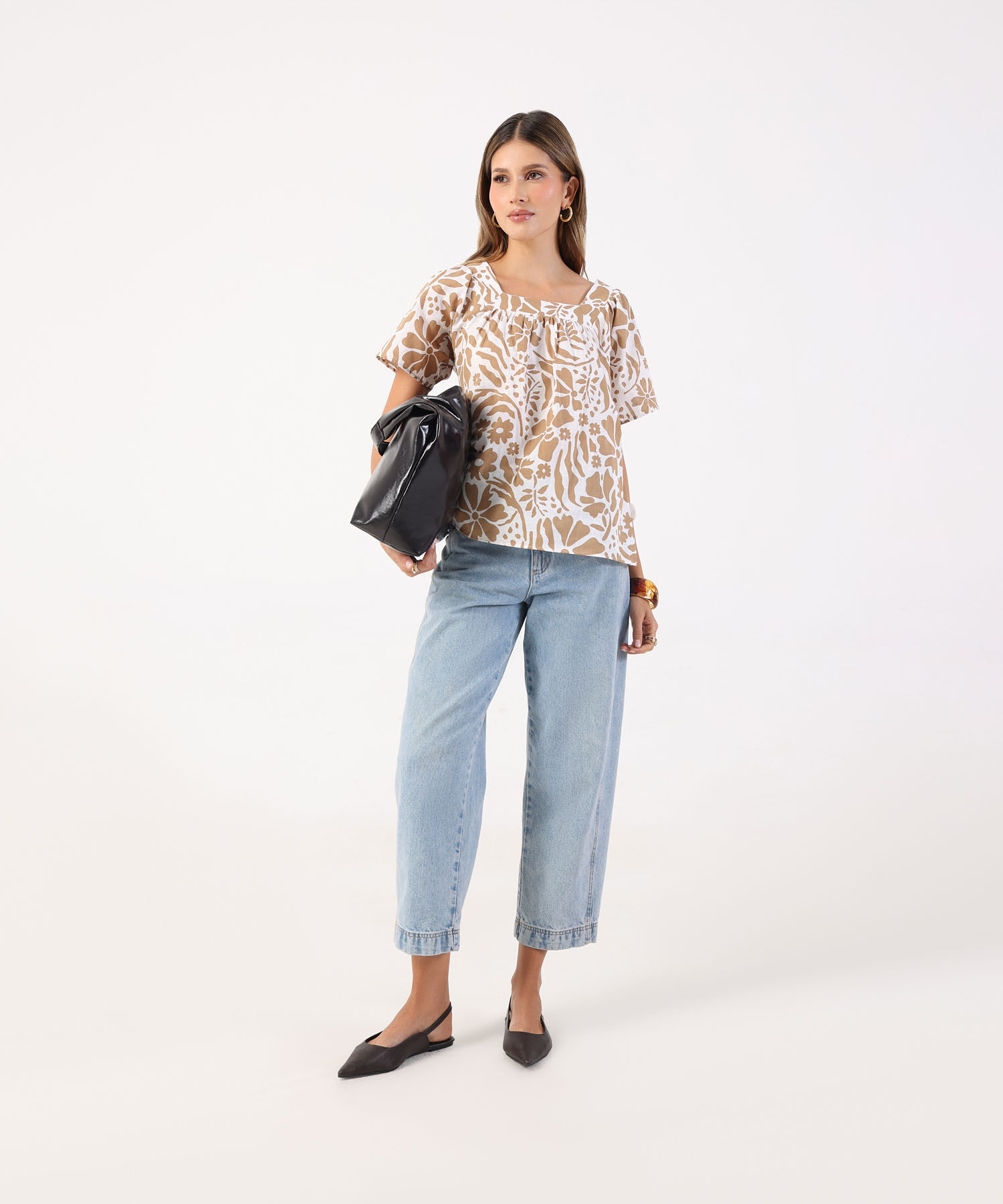 Blusa Estampada Con Escote Cuadrado 