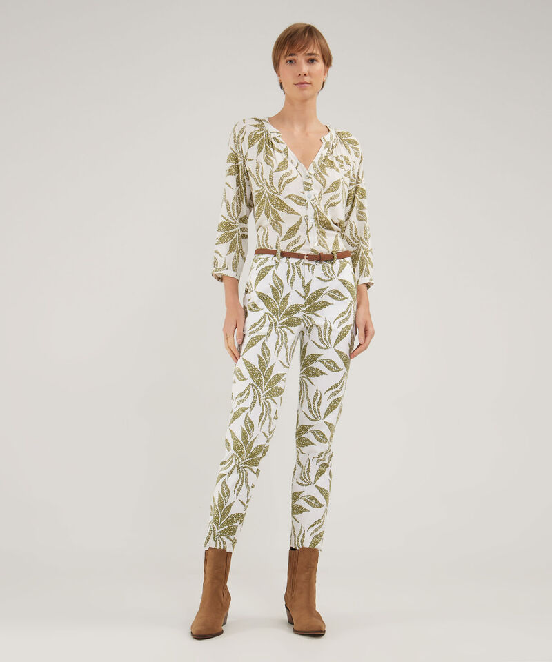 Pantalón Básico Bolsillos Diagonal Estampado Con Cinturón
