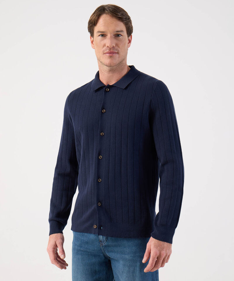 Cárdigan de Punto Acanalado con Cuello Polo Para Hombre