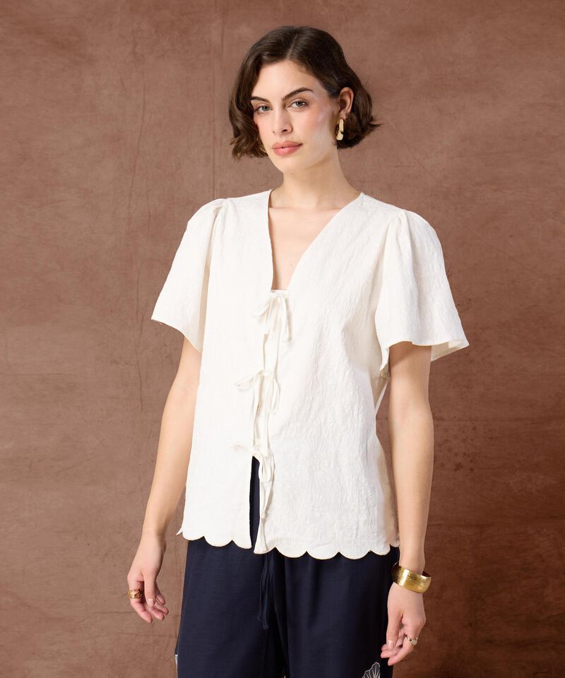 Blusa con Escote V y Cierre de Lazos Para Mujer