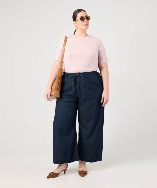 Jean Wide Leg Cord&oacute;n Ajustable Para Mujer Curvy