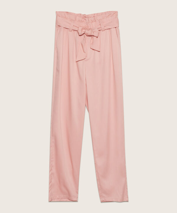 Pantalón Unicolor Paperbag Con Cinturón De Amarre