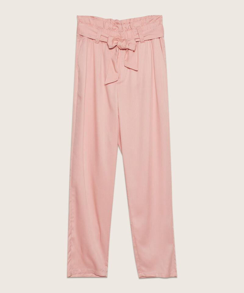 Pantalón Unicolor Paperbag Con Cinturón De Amarre