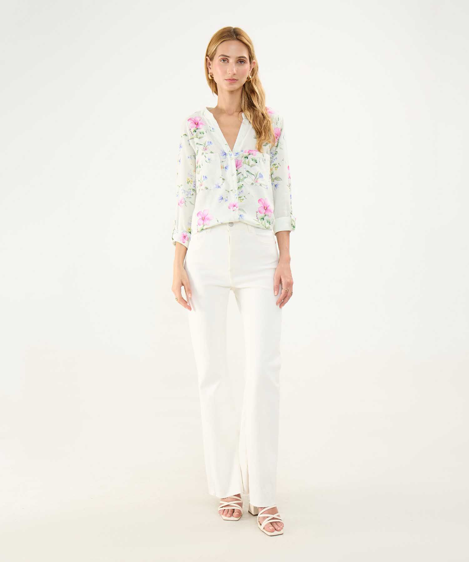 Blusa Estampada en Efecto Lino