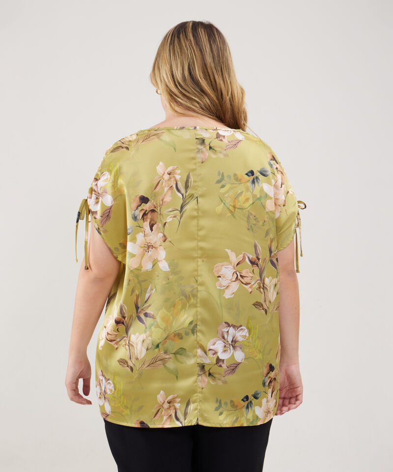 Blusa Cuello V Manga Corta Con Recogido En Hilo Caucho