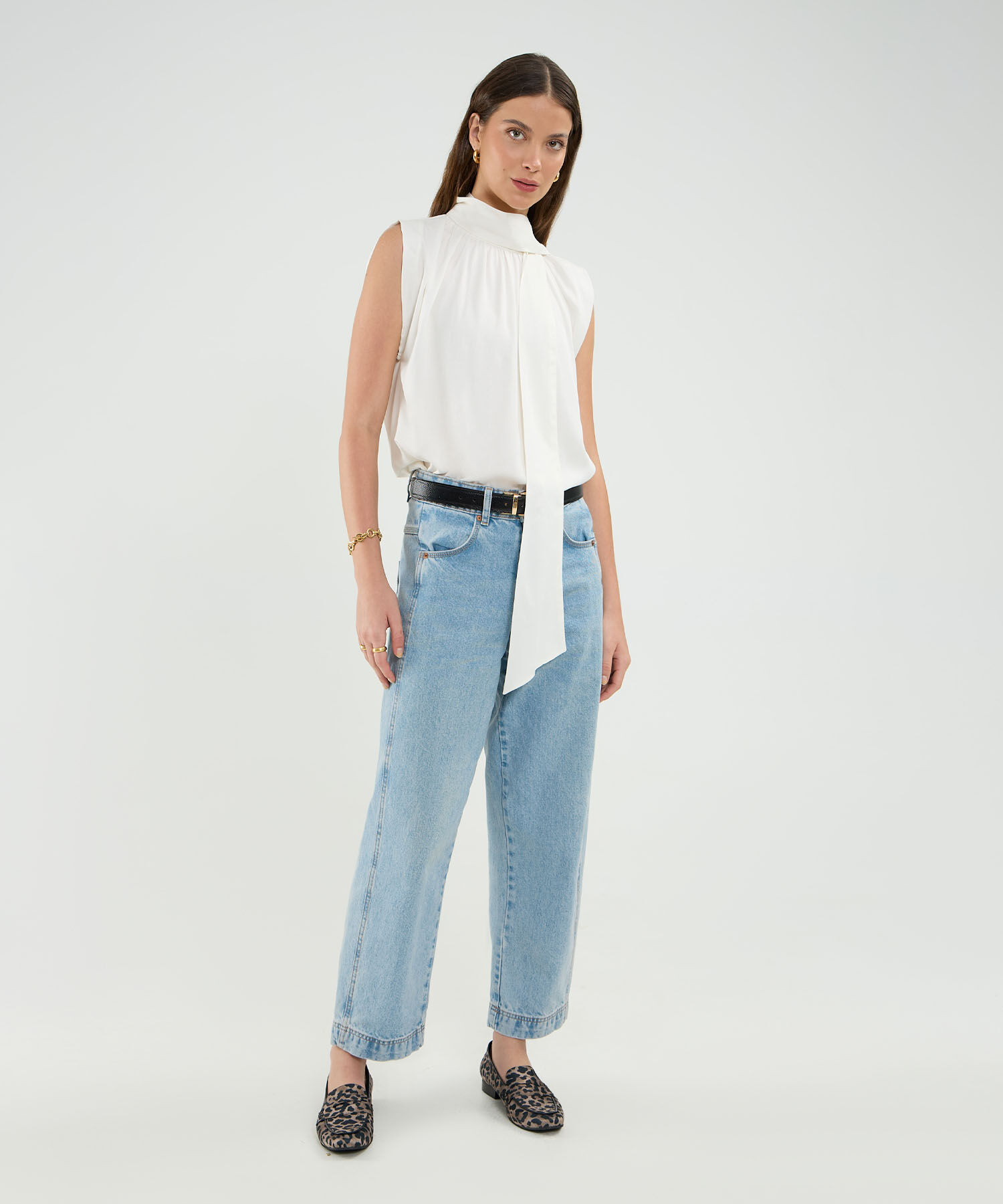 Blusa Manga Sisa Unicolor  Con Corbata