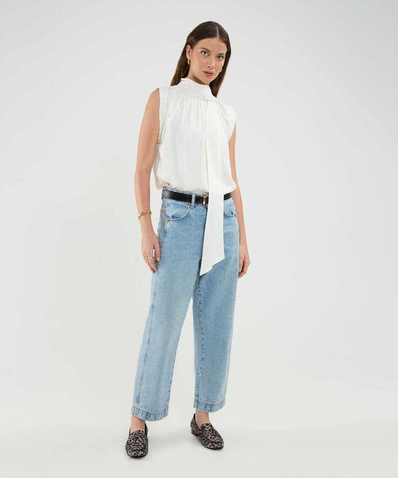 Blusa Manga Sisa Unicolor  Con Corbata