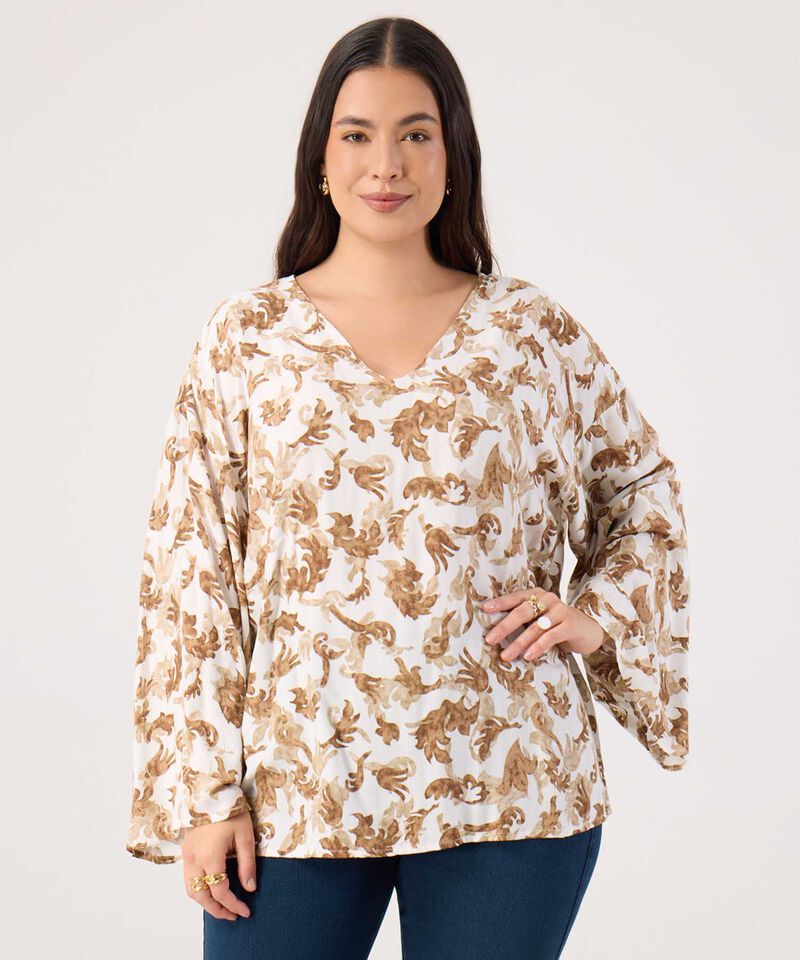 Blusa Estampada Escote En V Para Mujer