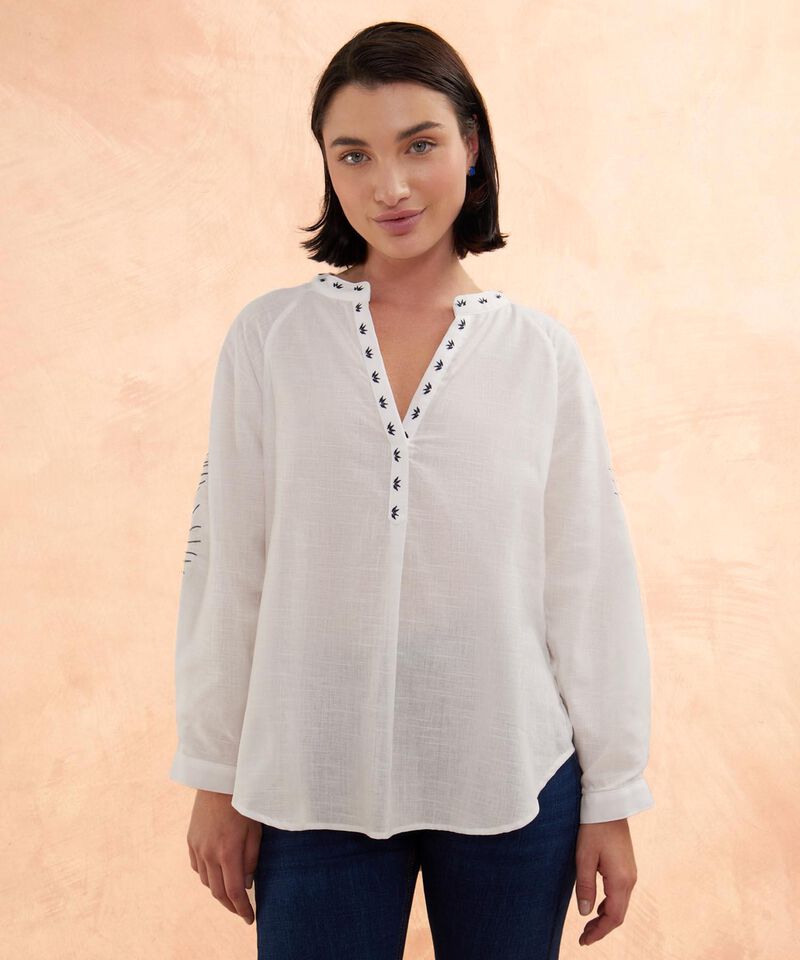 Blusa Cuello Neru Unicolor Bordada