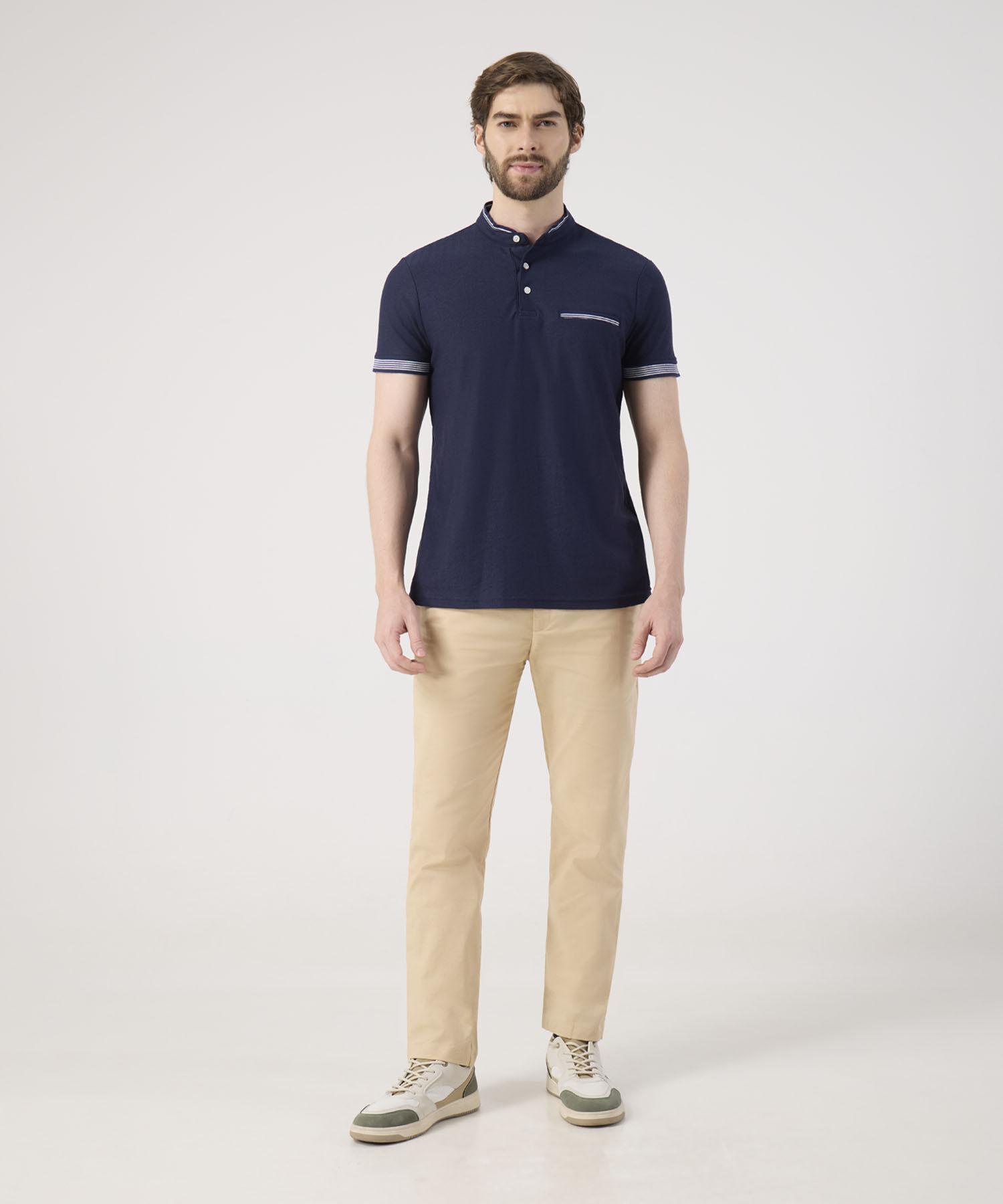 Polo Cuello Mao Unicolor Con Bolsillo Ribete