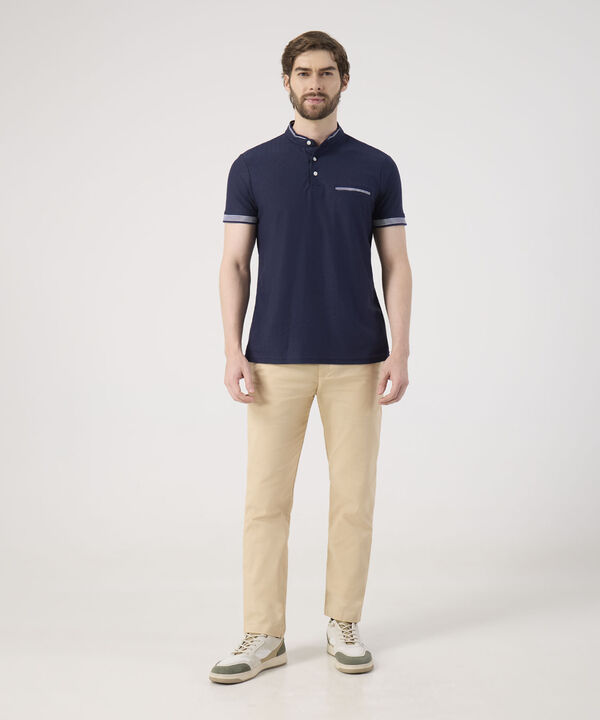 Polo Cuello Mao Unicolor Con Bolsillo Ribete