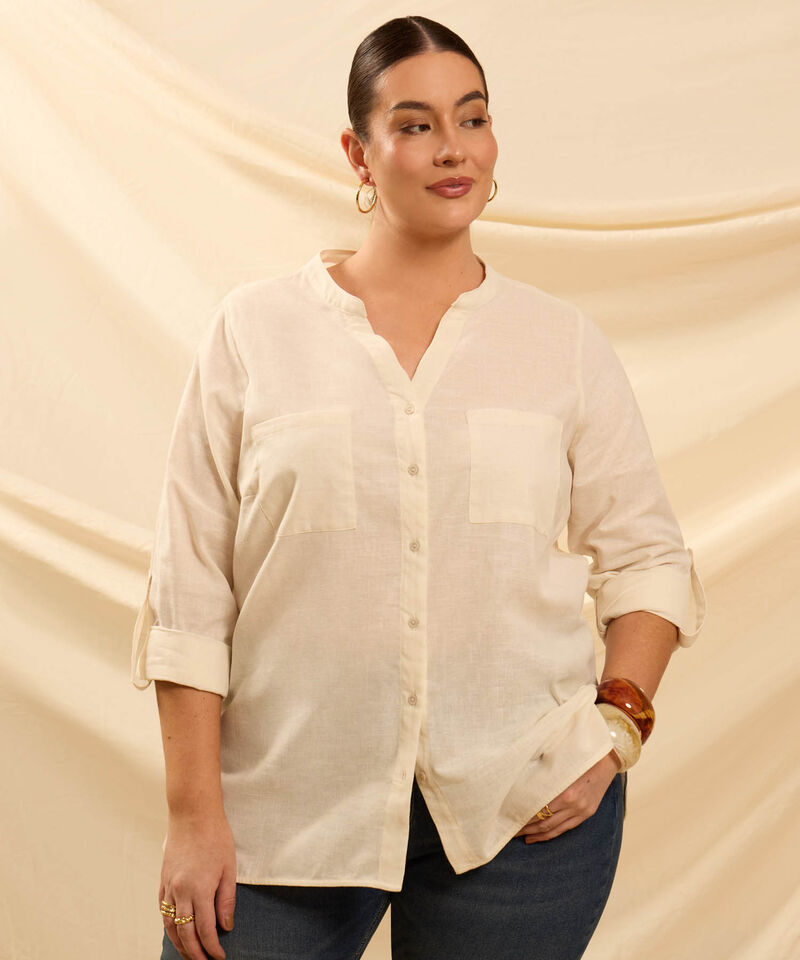 Blusa Unicolor Con Bolsillos Para Mujer Curvy
