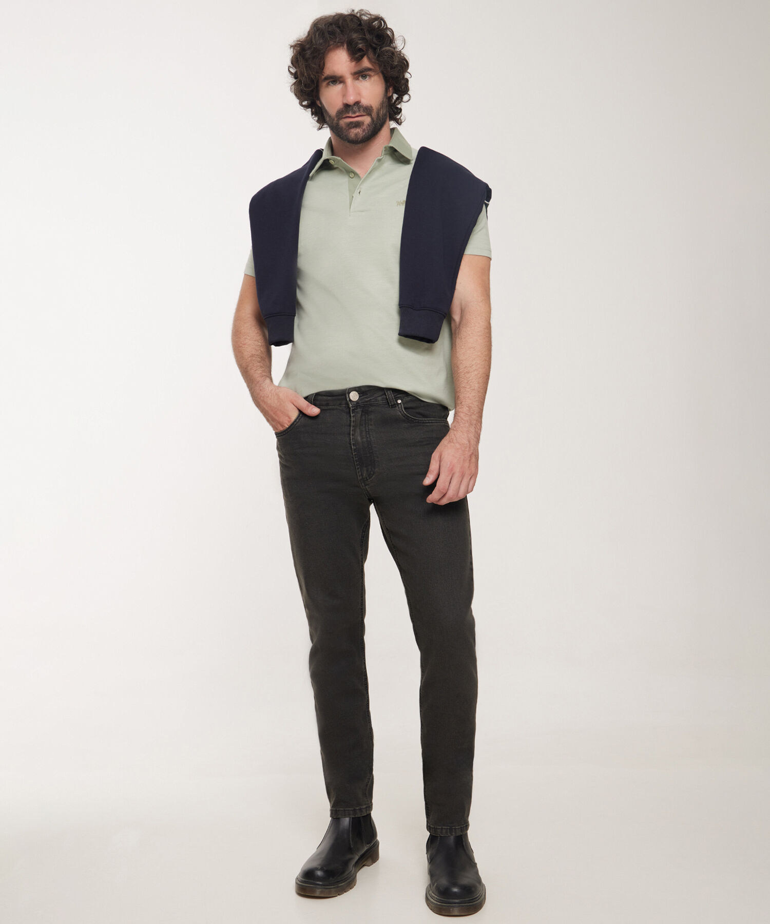 Polo  Cuello Duro, Manga Ranglan, Silueta Slim Fit, Citrico Marinero
