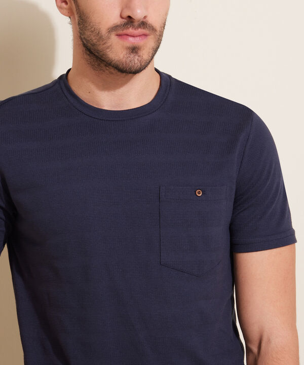 Camiseta Unicolor, Cuello Redondo Con  Bolsillo De Parche image number null