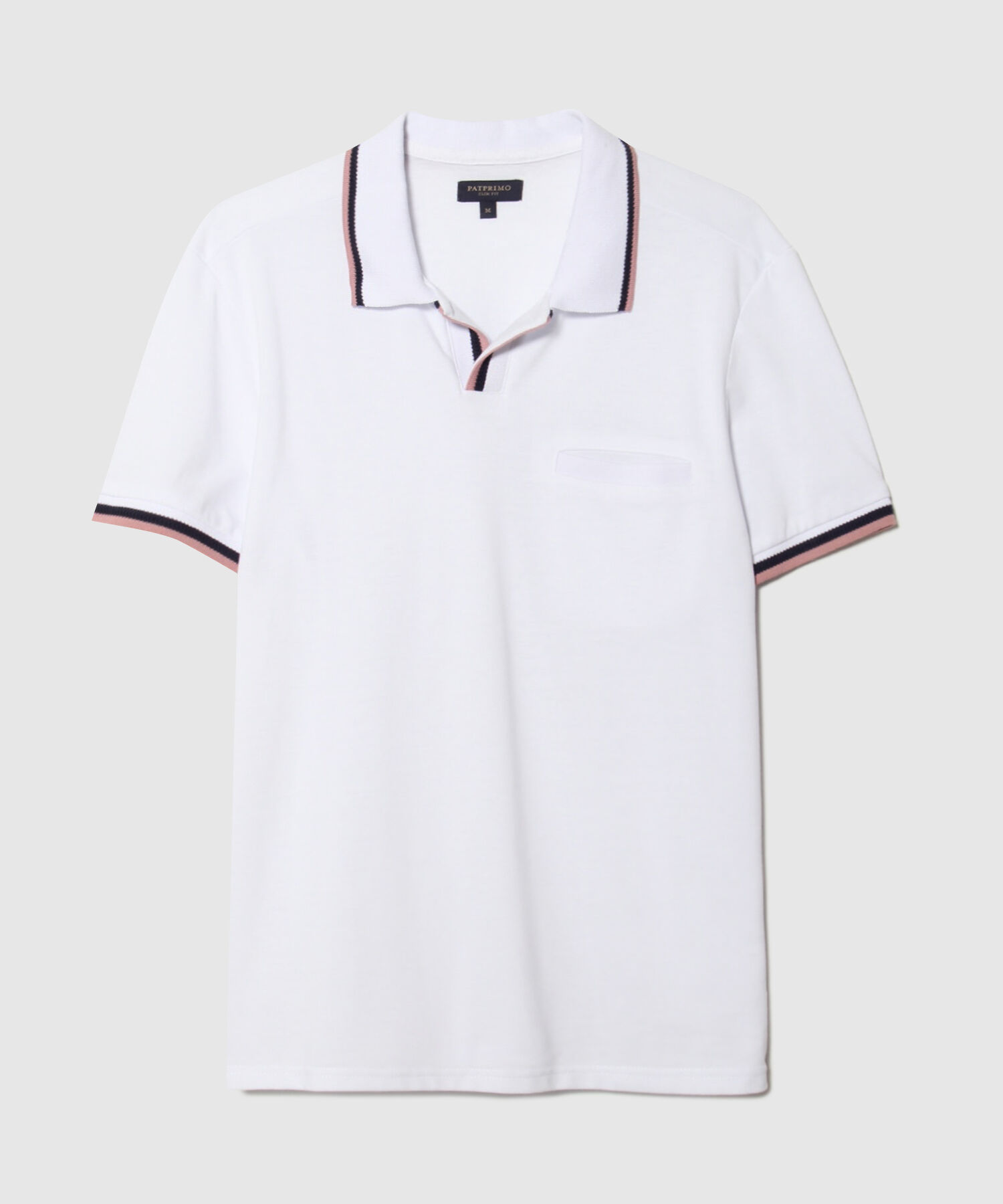 Polo Unicolor Con Pechera Abierta, Cuello, Ribete Y Puños Tejidos. Silueta Slim Fit. Campiello Linea Moda