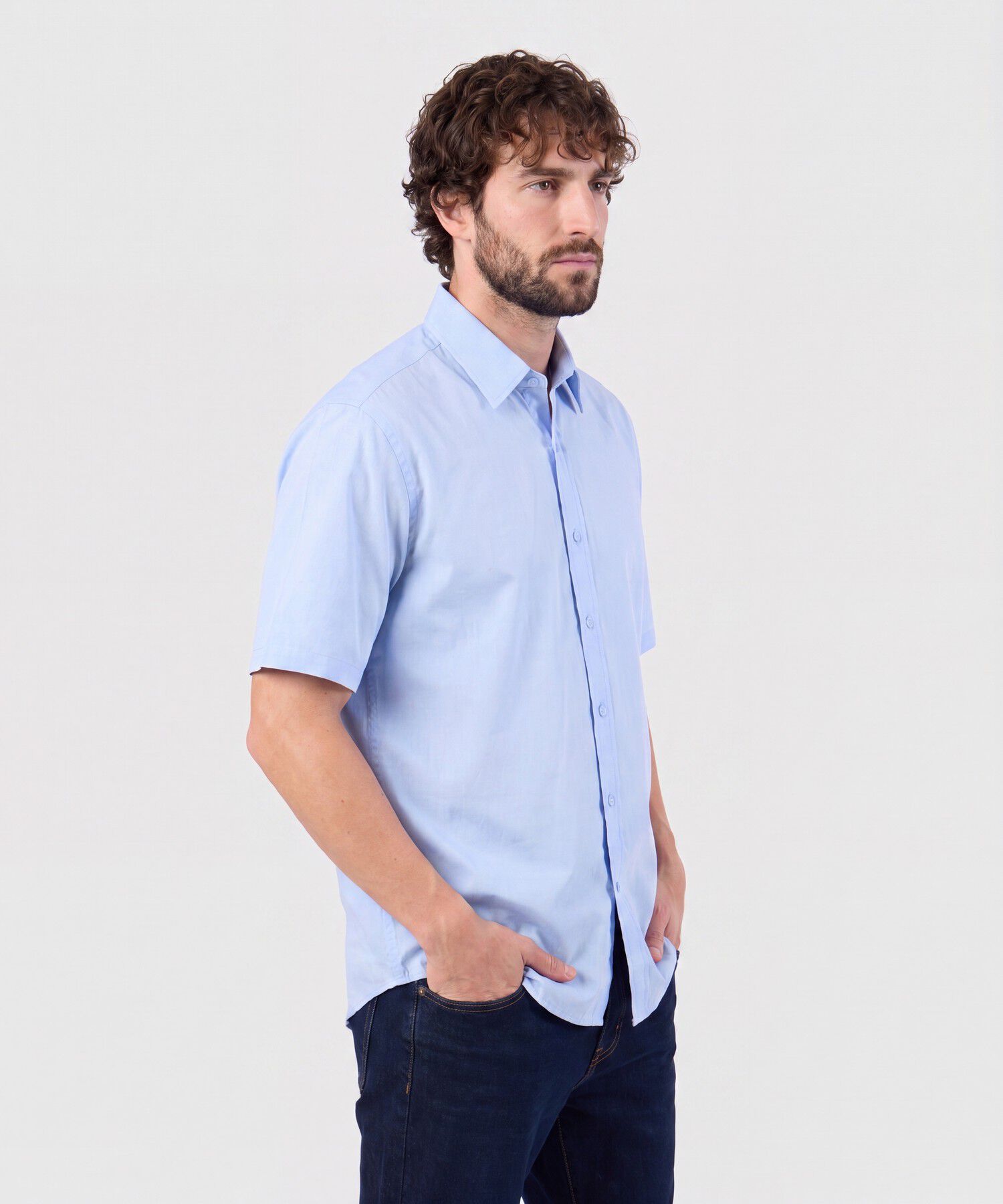 Camisa Manga Corta Unicolor Para Hombre