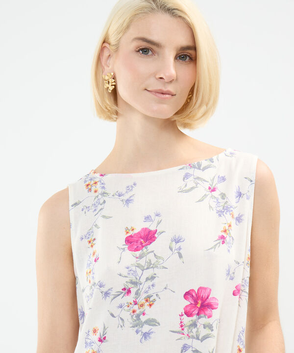 Vestido Estampado en Efecto Lino image number null