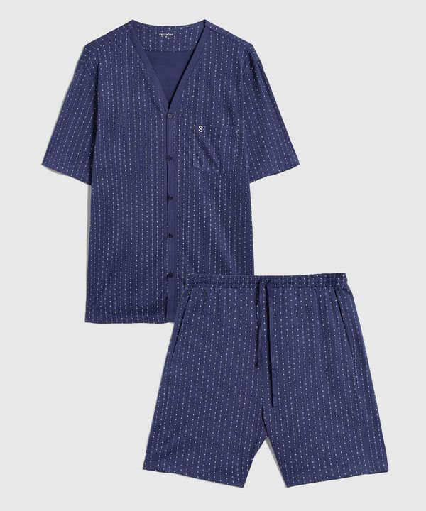 Conjunto Pijama Camisa Cuello V Y Pantaloneta Estampada Para Hombre image number null