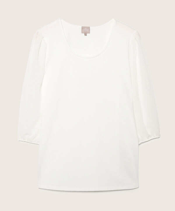 Camiseta Manga 3/4 Unicolor Con Manga En Transparencias