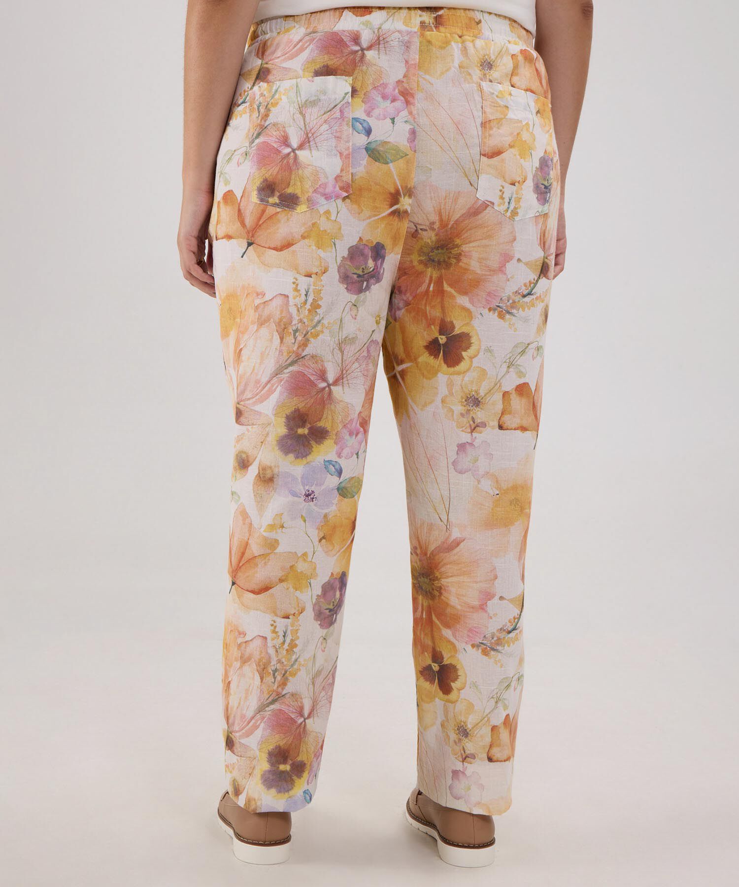 Pantalón Estampado En Lino Con Vena
