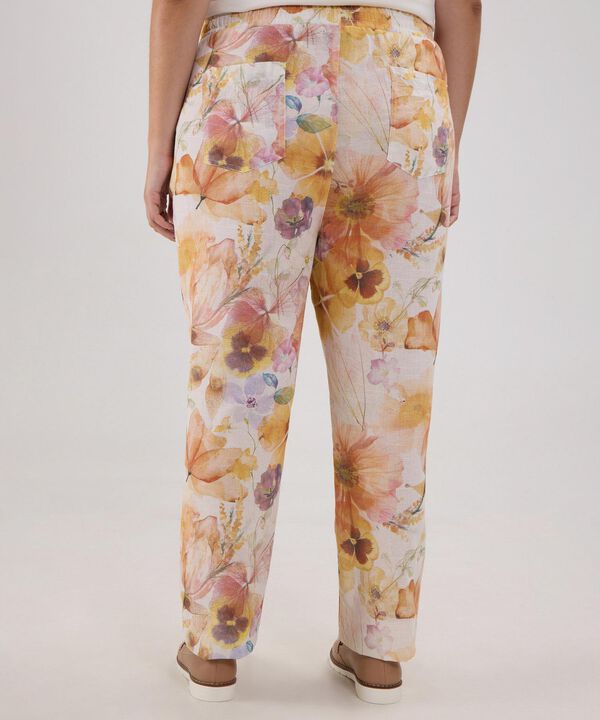 Pantalón Estampado En Lino Con Vena