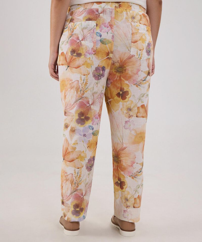 Pantalón Estampado En Lino Con Vena