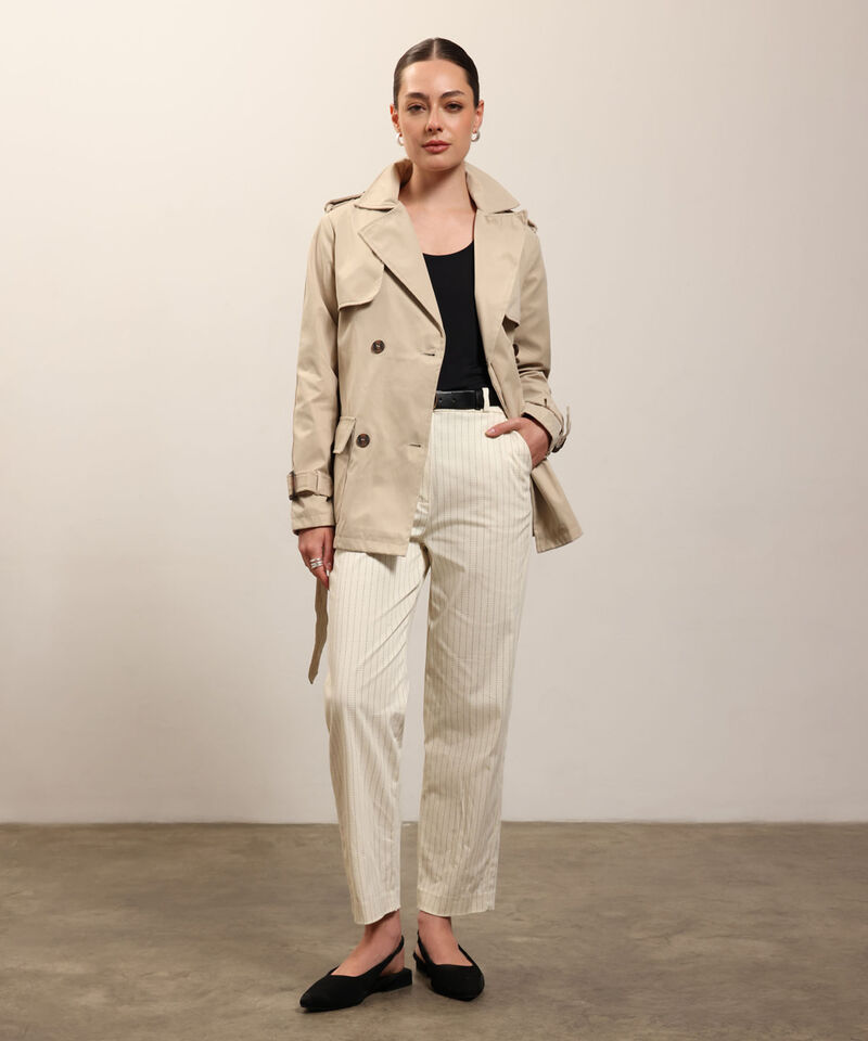 Chaqueta Trench Unicolor Con Cinturon 