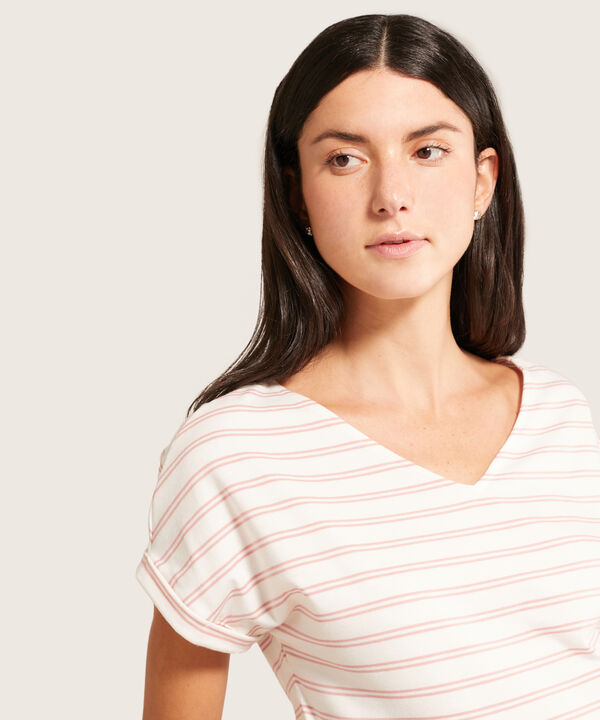 Camiseta A Rayas Cuello En V Mujer